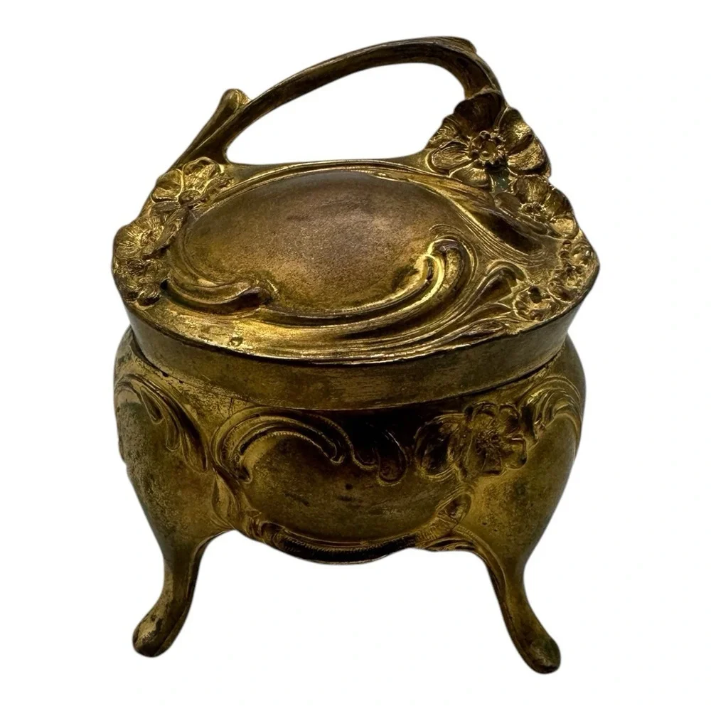 Antique Gold Gilded Ormolu Filigree Jewelry Trinket Box Casket Brainard & Wilson